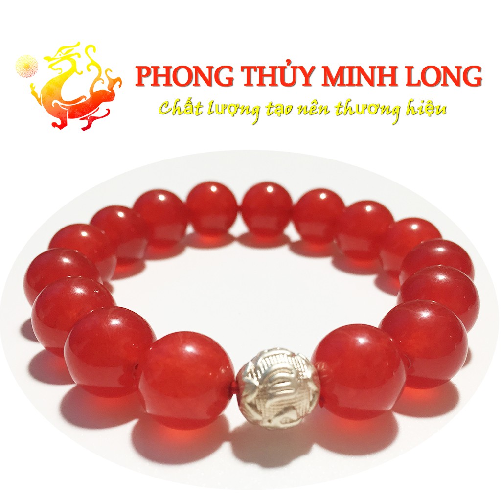Vòng tay tay đá Mã Não Đỏ mix 1 hạt kim tiền bằng bạc hợp mệnh Hỏa và Thổ