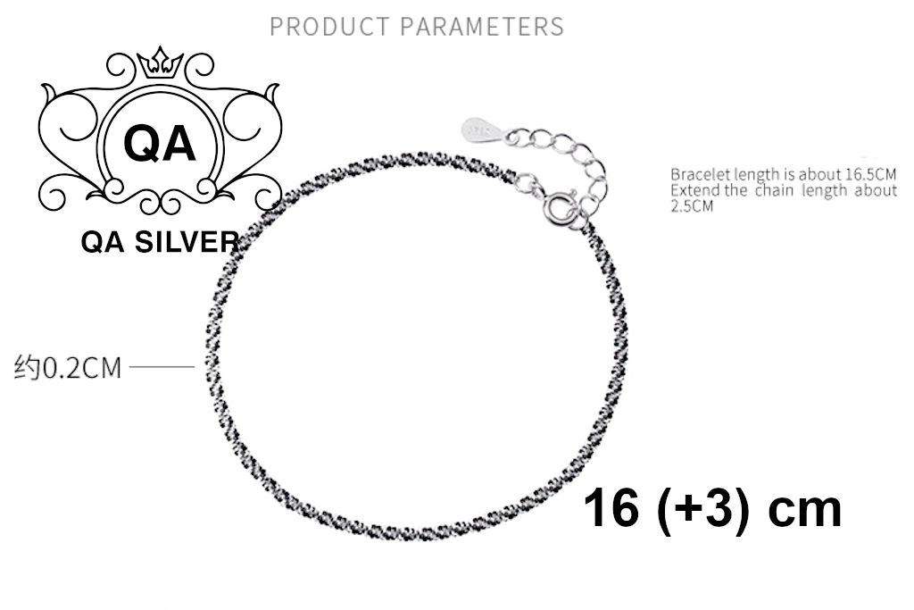Vòng tay bạc 925 xù lắc nữ sequin trơn kim tuyến S925 TWIST QA SILVER Bracelet BR190702