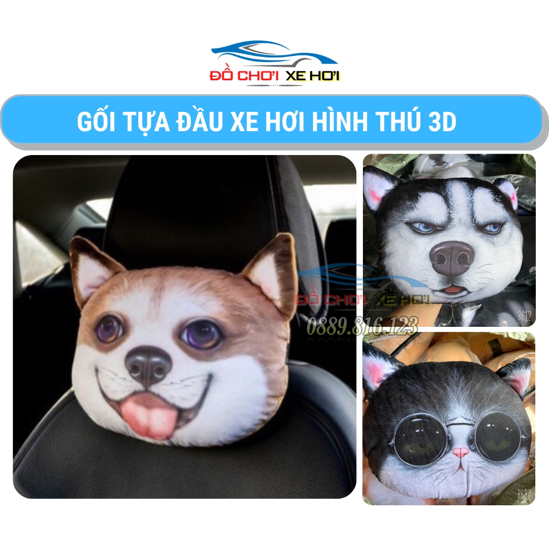 Gối tựa đầu xe hơi hình thú 3D có 6 mặt hình lựa chọn