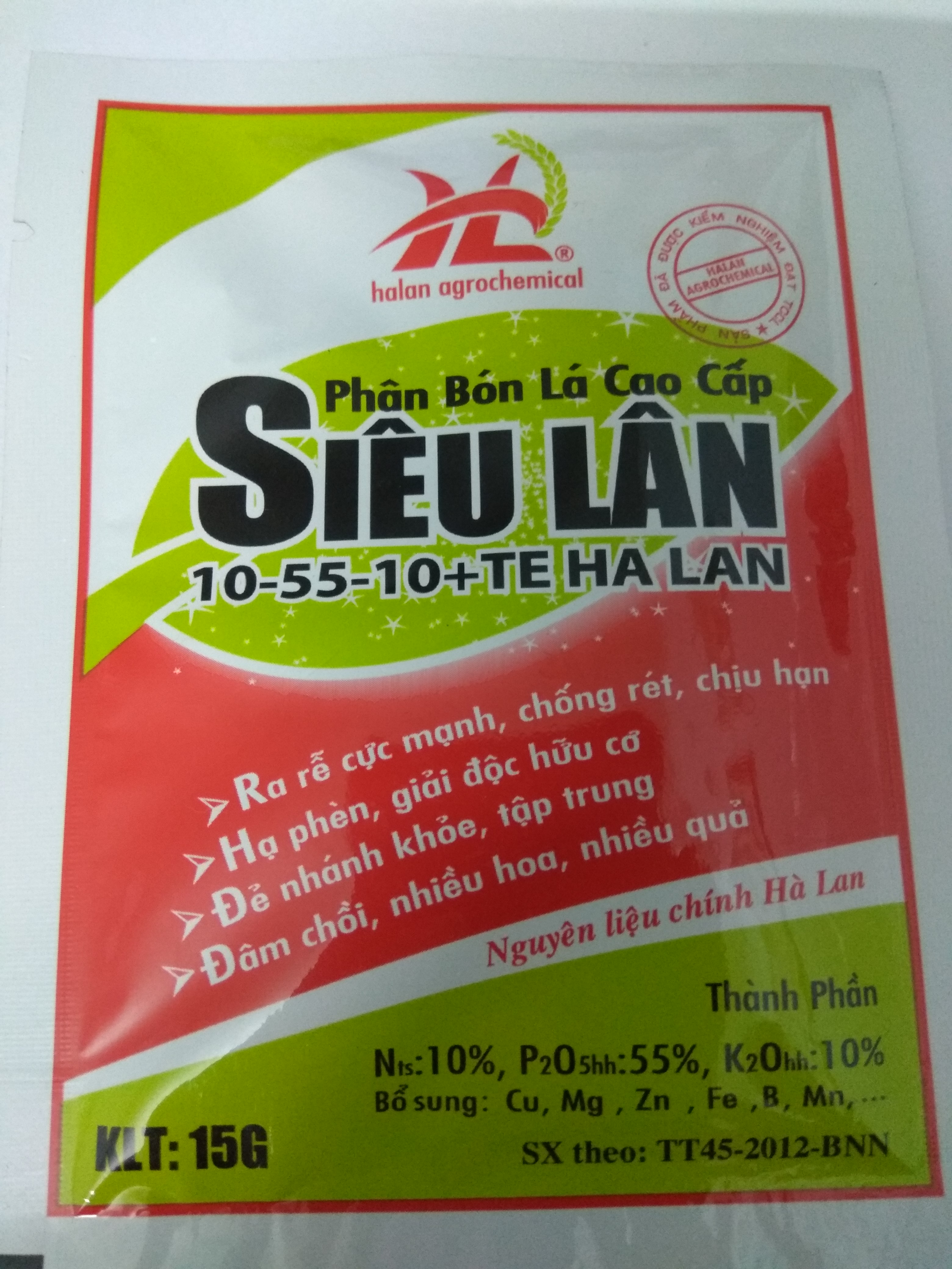 Phân bón lá cao cấp siêu lân 10-55-10 +te hà lan - gói 15 gram