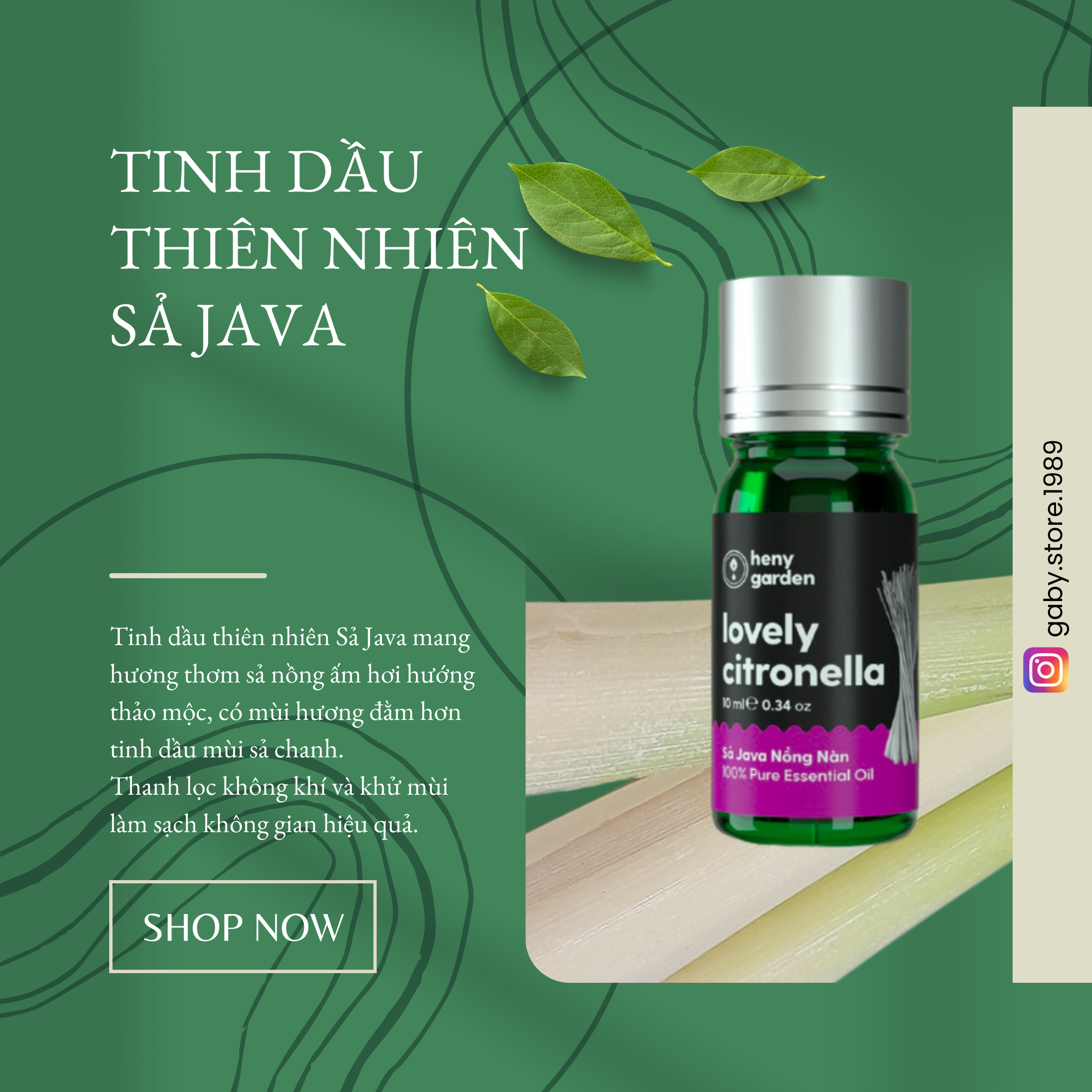 Tinh dầu Sả Java || Heny Garden Lovely Citronella (10ml) || Java Lemongrass Essential Oil
