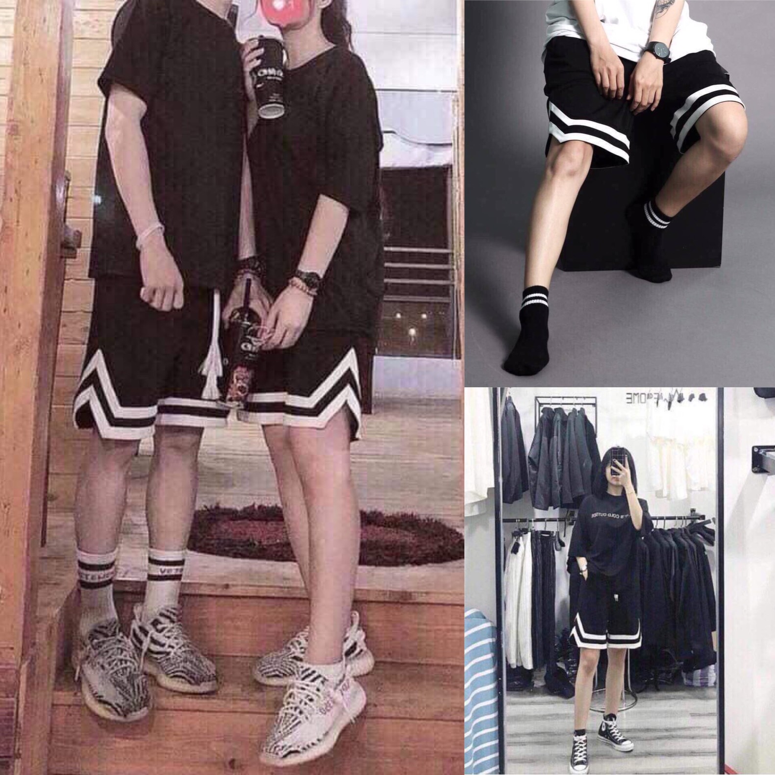 Quần sooc unisex bóng chày chữ V 2 sọc thời trang nam nữ/ Quần shorts đùi thể thao dáng suông ulzzang - xuongmaythaothuy