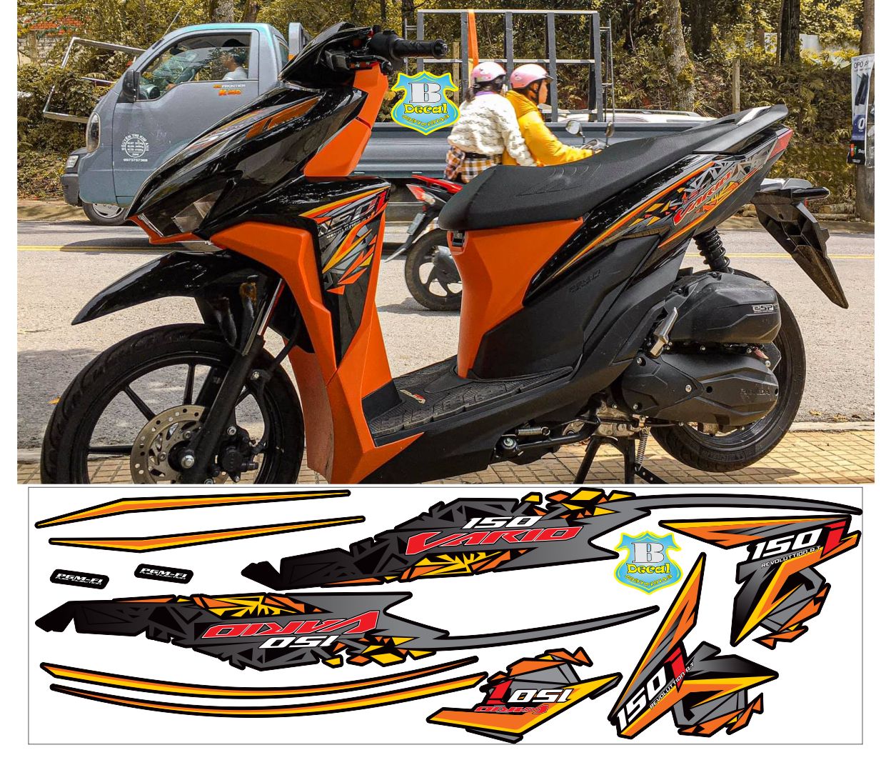 Tem rời vario 150 cam đen rice decal