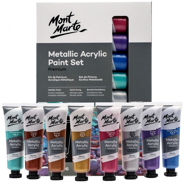 Bộ màu metallic acrylic mont marte - 8/12/24/36 màu, tuýp 36 ml