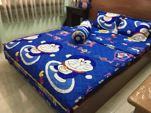 Bộ 5 món Chăn Ga Gối Hè Cotton Poly Doraemon 1m8x2mx10cm