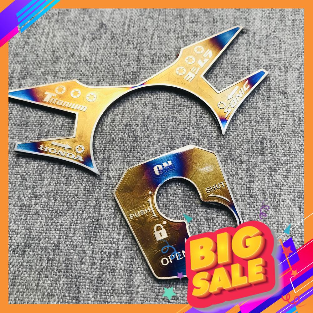 Combo tem titan dán ghi đông, ổ khóa cho Honda Sonic 100% Cnc, trang trí bắt mắt và bảo vệ chống trầy