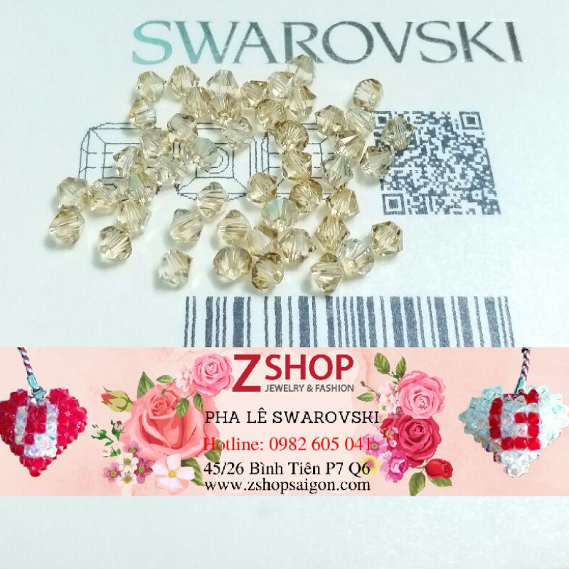 01 Hạt Nón 4 Ly Pha Lê Swarovski Có Nhiều Màu Lựa Chọn
