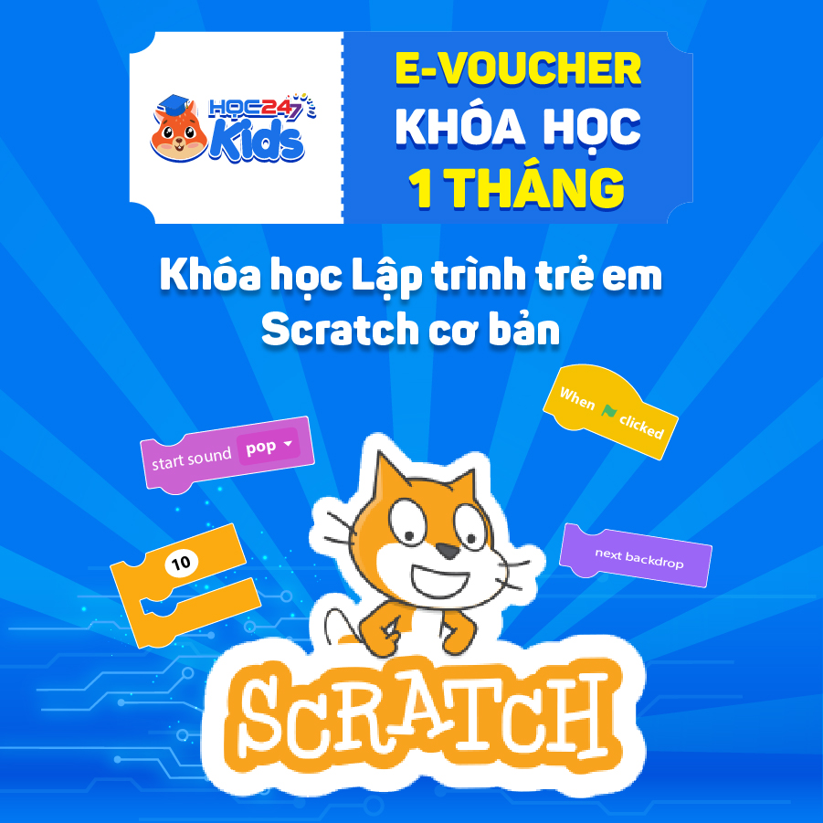 Toàn quốc [E-voucher] Combo 3 khóa học Lập trình Scratch, Scratch+, Python (1 tháng) - App HOC247 Kids