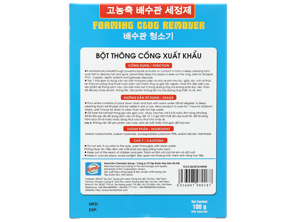 Combo 2 Hộp Bột thông cống Hando 100g Xuất khẩu