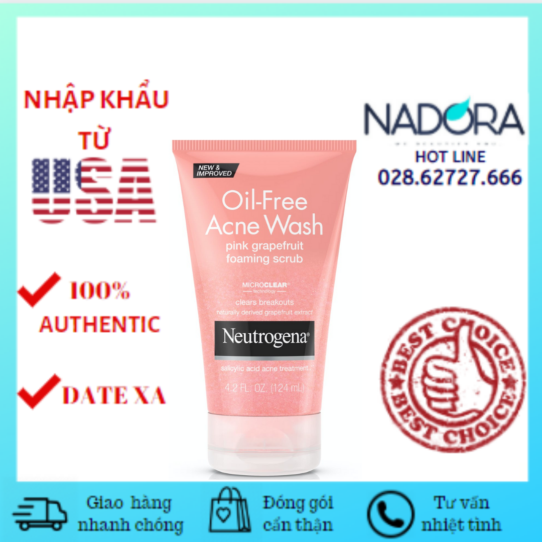 Sữa Rửa Mặt Neutrogena Oil - Free Acne Wash Pink Grapefruit Foaming Scrub