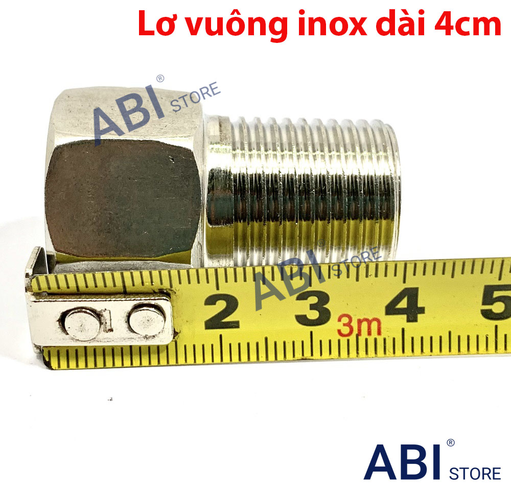 Lơ inox vuông dài 4cm dn15(1/2''~21mm) hàng dày đẹp giá rẻ ( nơ inox, nối 1 đầu ren trong 1 đầu ren ngoài )