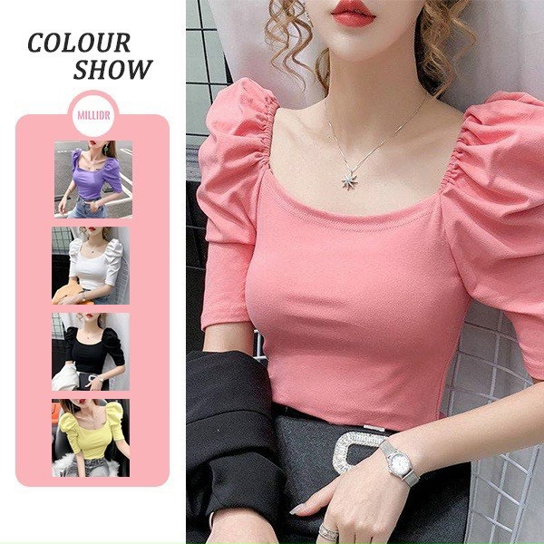 ÁO THUN GÂN LEN TAY PHỒNG CỔ VUỒNG