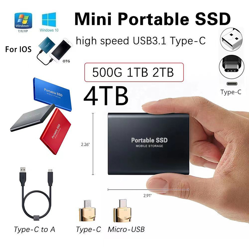 🔥🔥🔥Blowing 4TB/2TB/1TBGB Mobile Hard Disk Type C USB3.1 Portable SSD Solid State Drive