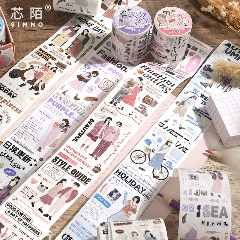 Băng Dính Washi 2M 4 Phong cách Phong cách Hàn Quốc Cơ bản INS Lãng mạn Nhân vật Trang trí sổ tay Trang trí Ảnh ghép Nhật ký
