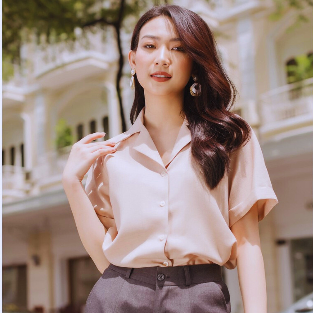[HCM]Áo sơ mi nữ Cổ Vest Tay Ngắn công sở HF811 Thời trang EMEY LUXURY Chất vải mềm mịn Màu sắc thanh lịch