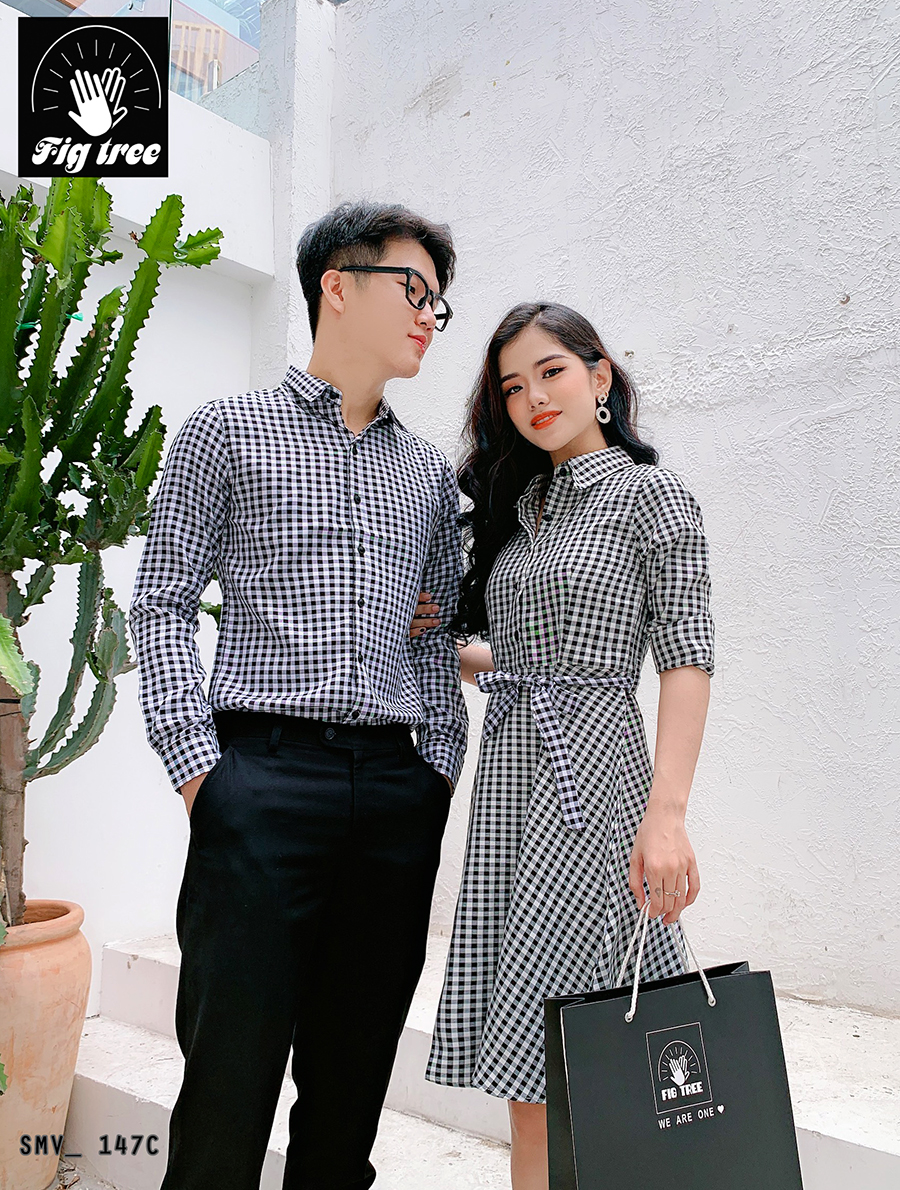 SET SƠ MI VÁY FIGTREE SỌC CARO ĐEN TRẮNG (MS:147C)