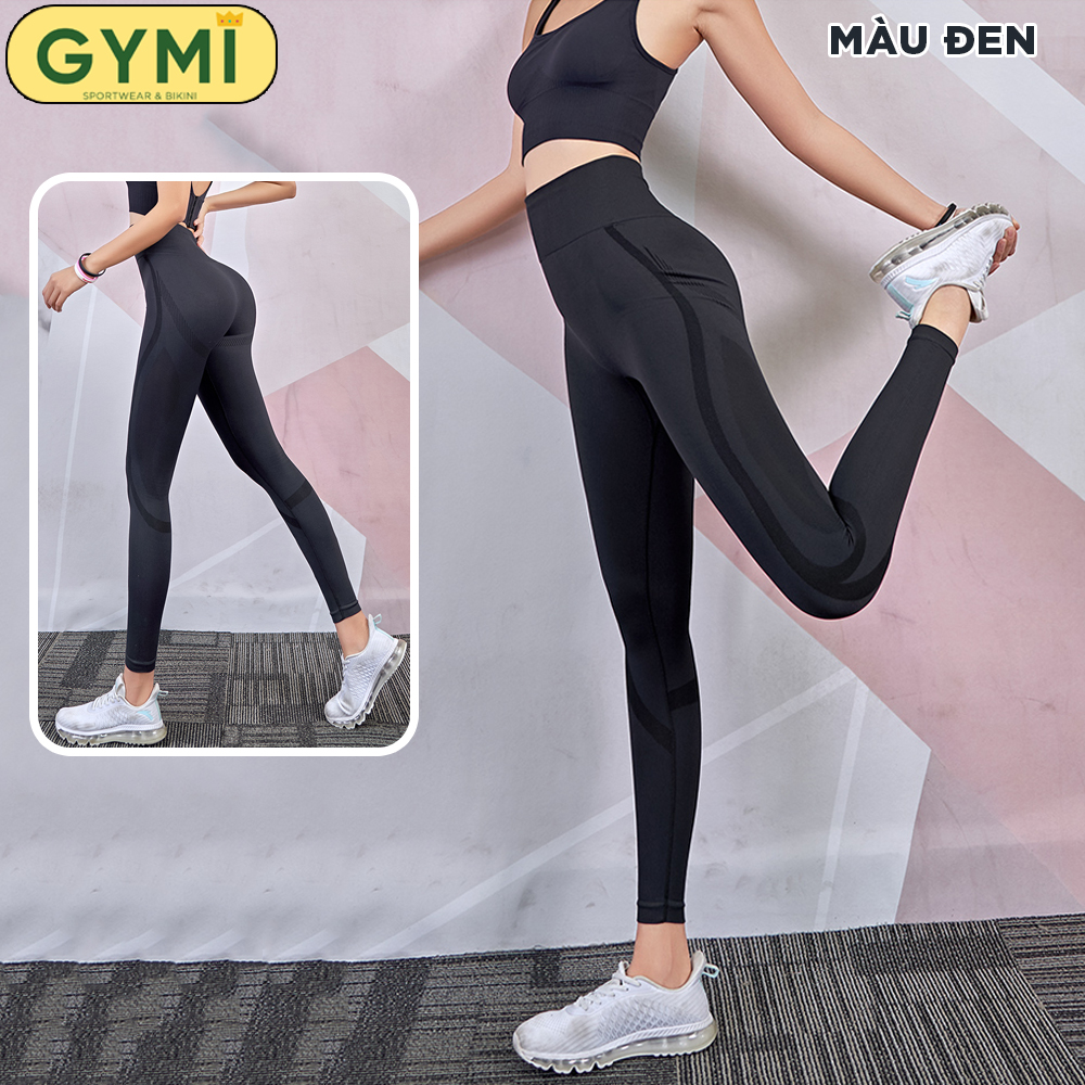 Quần tập Gym Yoga Nữ GYMI QD14 Lưng cao Nâng mông chất dệt kim cao cấp hoạ tiết vân nổi bật 2 ống quần, quần thể thao quần thể dục quần Yoga