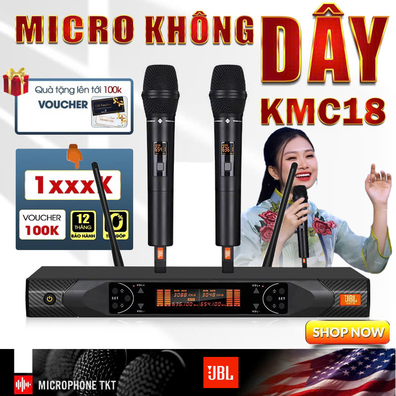 ( SIÊU PHẨM 2025 ) Micro Không Dây Karaoke KMC 18 Chống Hú Chồng Ồn, Loại Bỏ Tạp Âm Tụ To – Chống Hú – Bắt Sóng Khỏe 150M , Lọc Âm – Bộ 2 Mic  KMC18 Chống Hú Tốt, Mic Hát Phòng Trà, Hội Trường. BH 24 THÁNG