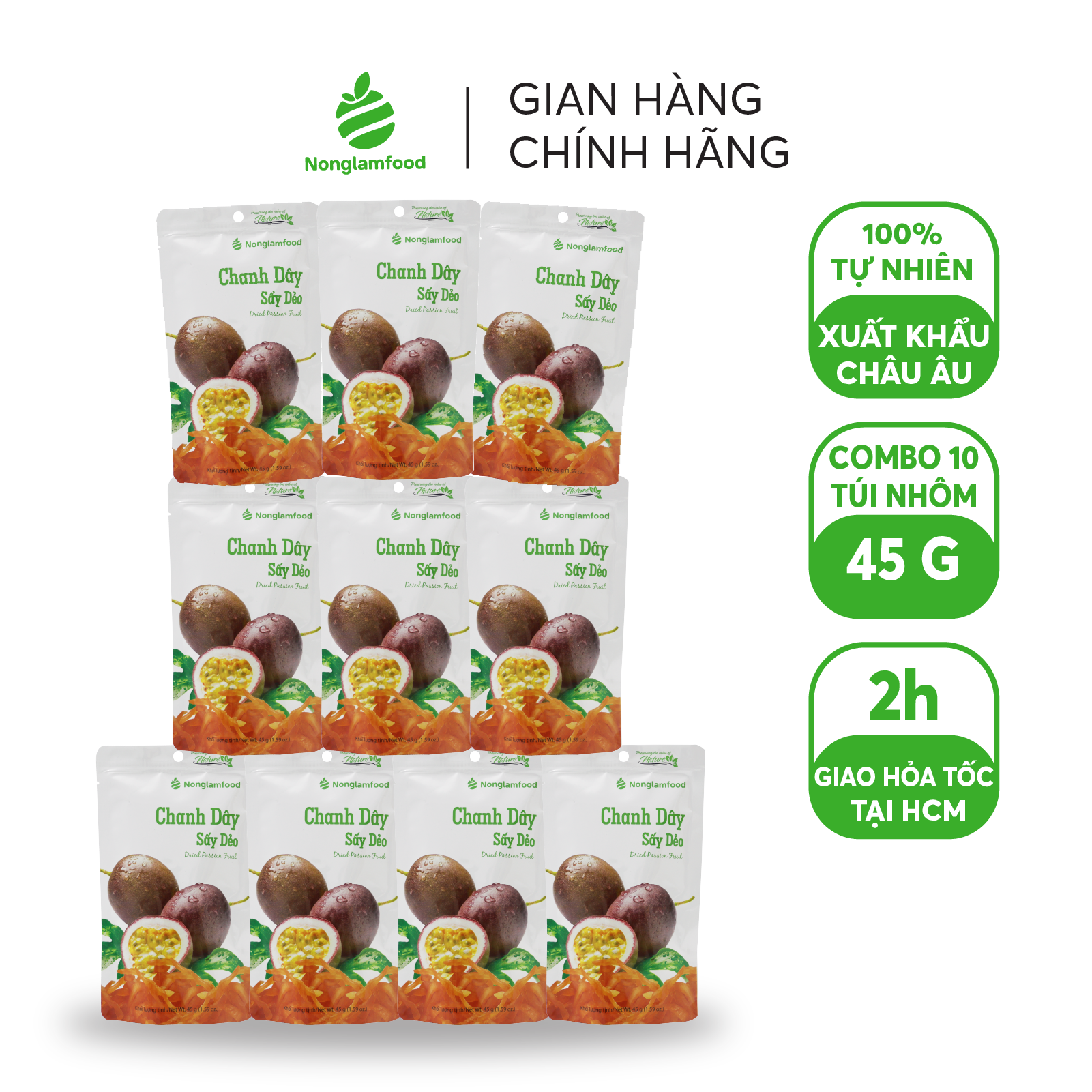 Combo 10 túi Chanh Dây sấy dẻo Nonglamfood 45g Healthy Snack Ăn vặt văn