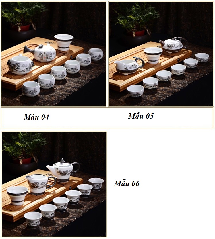 Bộ ấm chén sứ pha trà đạo (đầy đủ như hình)