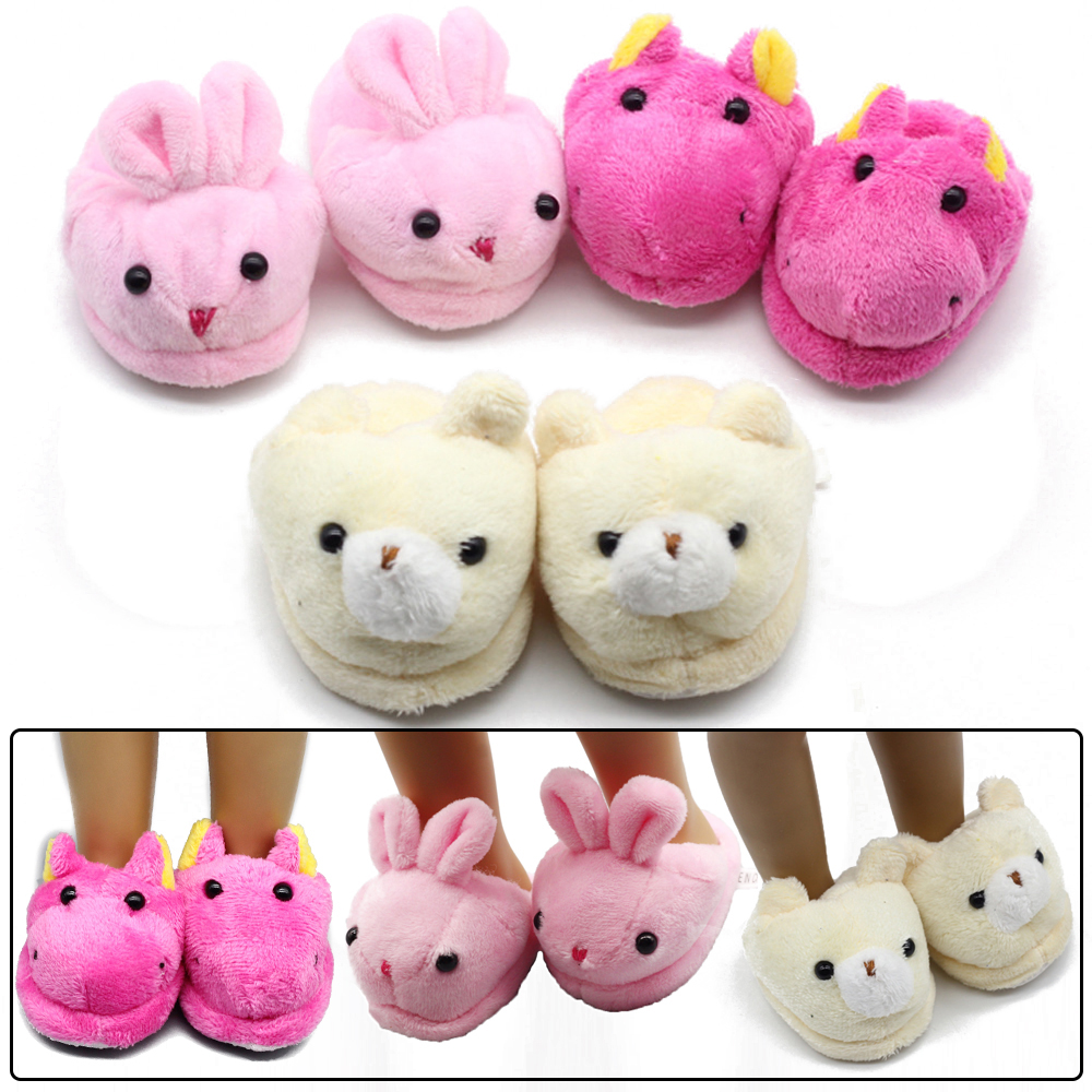 1 Pair Lovely Fits 18 Inch/43cm Rabbit Hippo Bear Cute Style Cartoon Animal Doll Slippers Mini Plush Shoes Toy Accessories