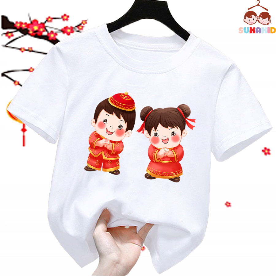 Áo thun bé tết cho bé hình 2 bé chúc tết ( Bé trai và gái) áo cho bé từ 6kg-30kg.AT01.