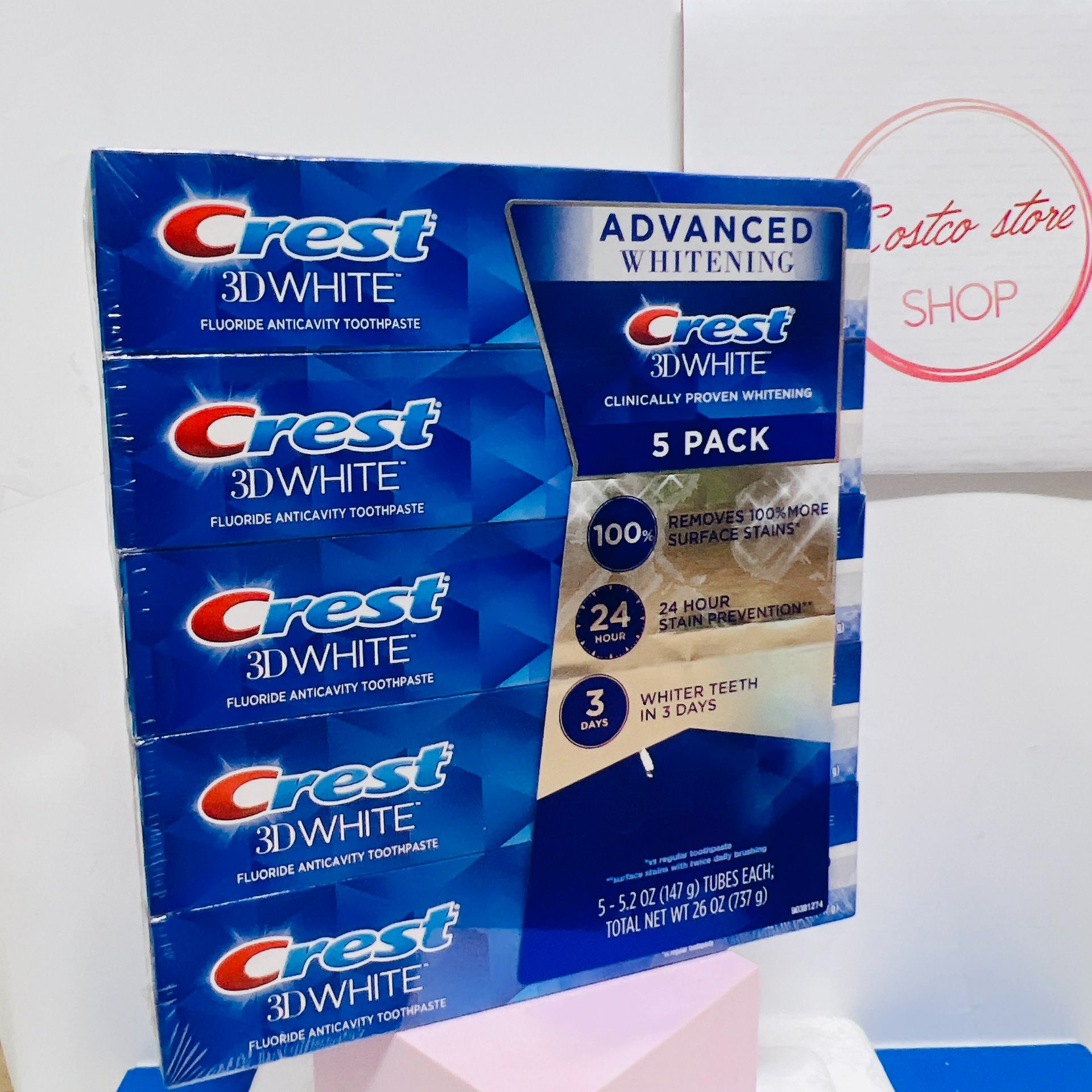 Kem đánh răng crest 3D white advanced 147g date 2027 sét 5 cây