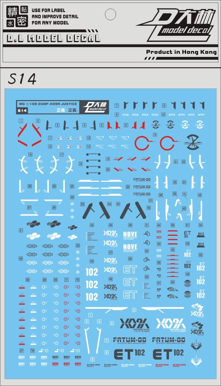 Decal nước cho mô hình MG 1/100 Justice Gundam