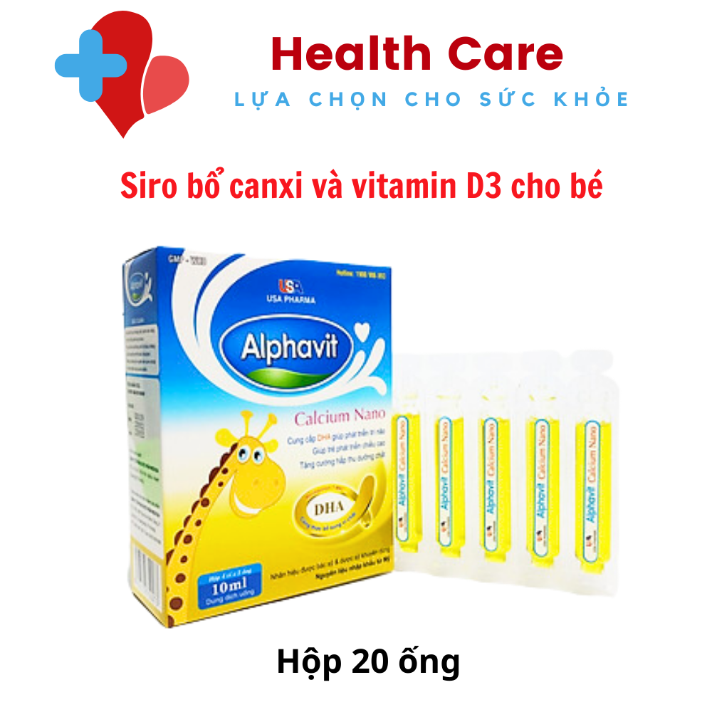 Siro alphavit calcium nano bổ sung canxi giúp bé phát triển chiều cao, tăng cường đề kháng cho bé - hộp 20 ống