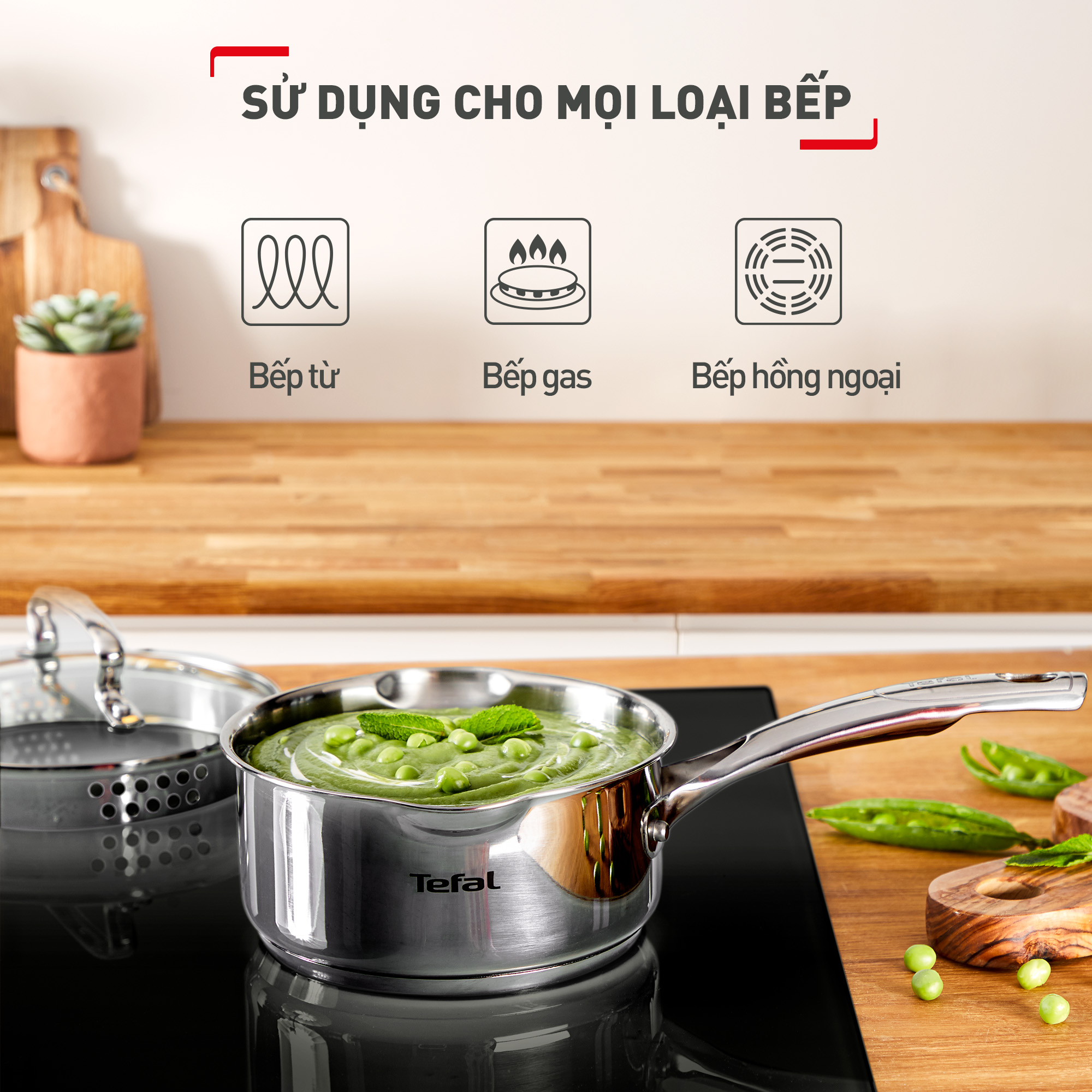 Bộ 3 nồi inox cao cấp Tefal Duetto Plus (Quánh 16cm - 1.4L, Nồi 20cm - 2.8L, Nồi 24cm - 4.9L)