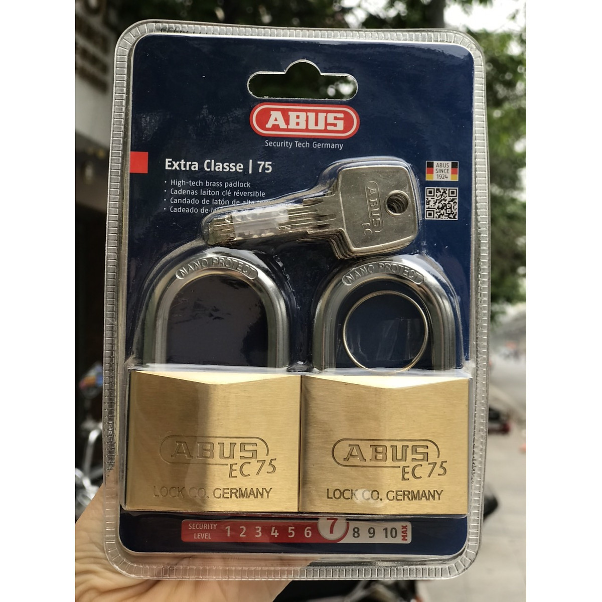 Bộ hai ổ khóa chung 1 chìa, khoá Abus 75/50mm 1 chìa mở 2 ổ khóa, Khóa đôi chống cắt 5 chìa vi tính