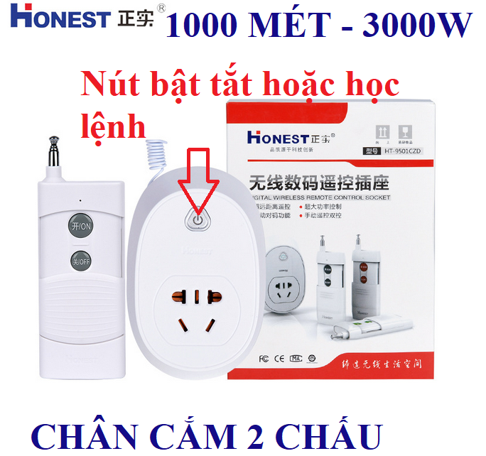 Ổ cắm điều khiển từ xa 1Km bằng sóng RF xuyên tường công suất lớn Honest HT-9501CZD , công tắc điều khiển từ xa, công tắc điện thông minh, ổ cắm đa năng, ổ cắm điện thông minh, công tắc wifi