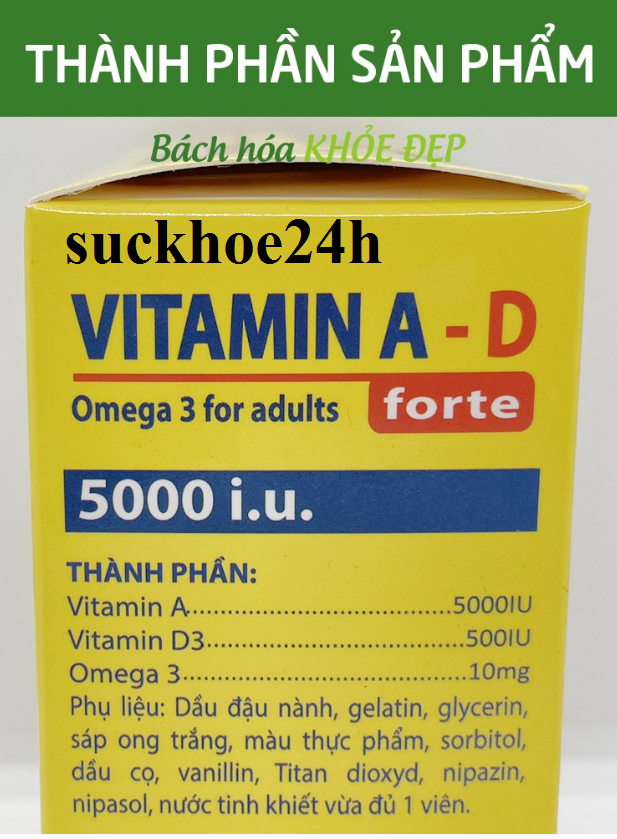 Viên Uống Bổ Sung Vitamin A D, Omega 3 tăng cường sức khỏe, nâng cao đề kháng, tốt cho mắt, da - Hộp 100 viên