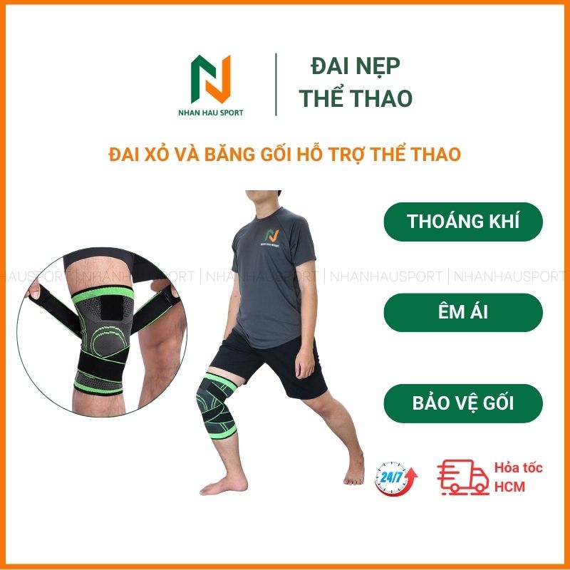 Đai gối thể thao, xỏ và băng gối co giãn bảo vệ đầu gối tránh chấn thương khi chơi thể thao - đai gối