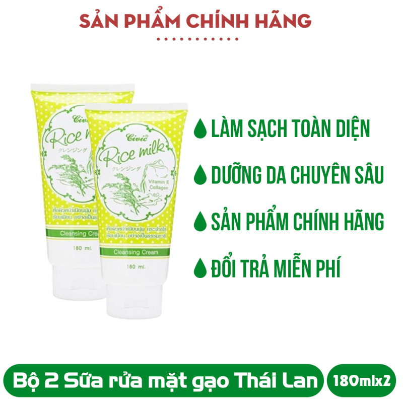 [Bộ 2] Sữa Rửa Mặt Gạo Thái Lan Civic Rice Milk sạch nhờn ngừa mụn an toàn cho da (180ml x2) [HÀNG CHUẨN 100%]