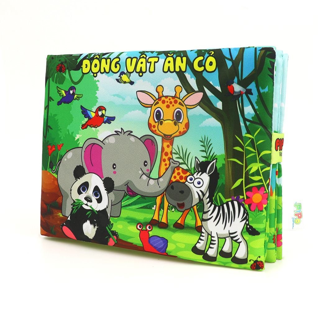 Sách vải giáo dục sớm Pipo Vietnam cho bé từ 3 tháng tuổi song ngữ Việt - Anh chủ đề Động vật ăn cỏ