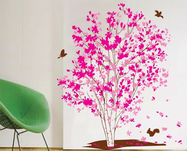 Decal tranh dán tường Cây lá hồng