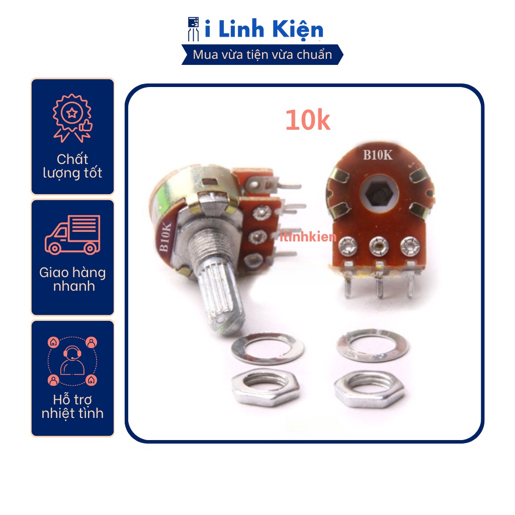 Chiết áp đôi 500k 100k 50k 20k 10k 5k 2k 1k wh148-b100k 15mm