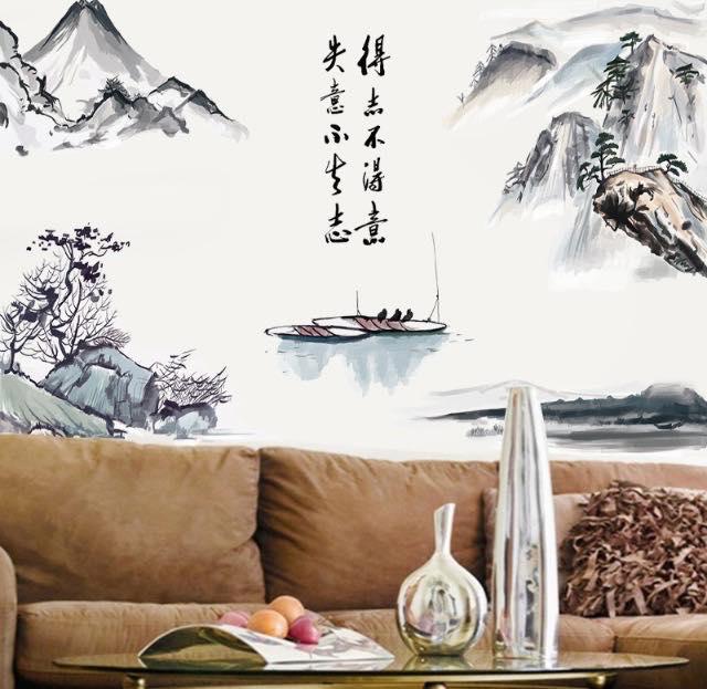 decal dán tường phong cảnh núi non phong thủy