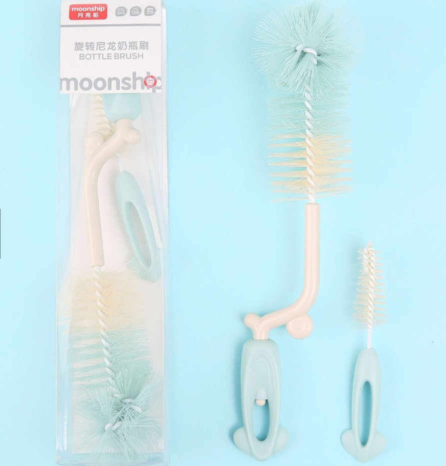 Set 2 chi tiết Cọ rửa Bình Sữa và núm ti Moonship quay 360 độ