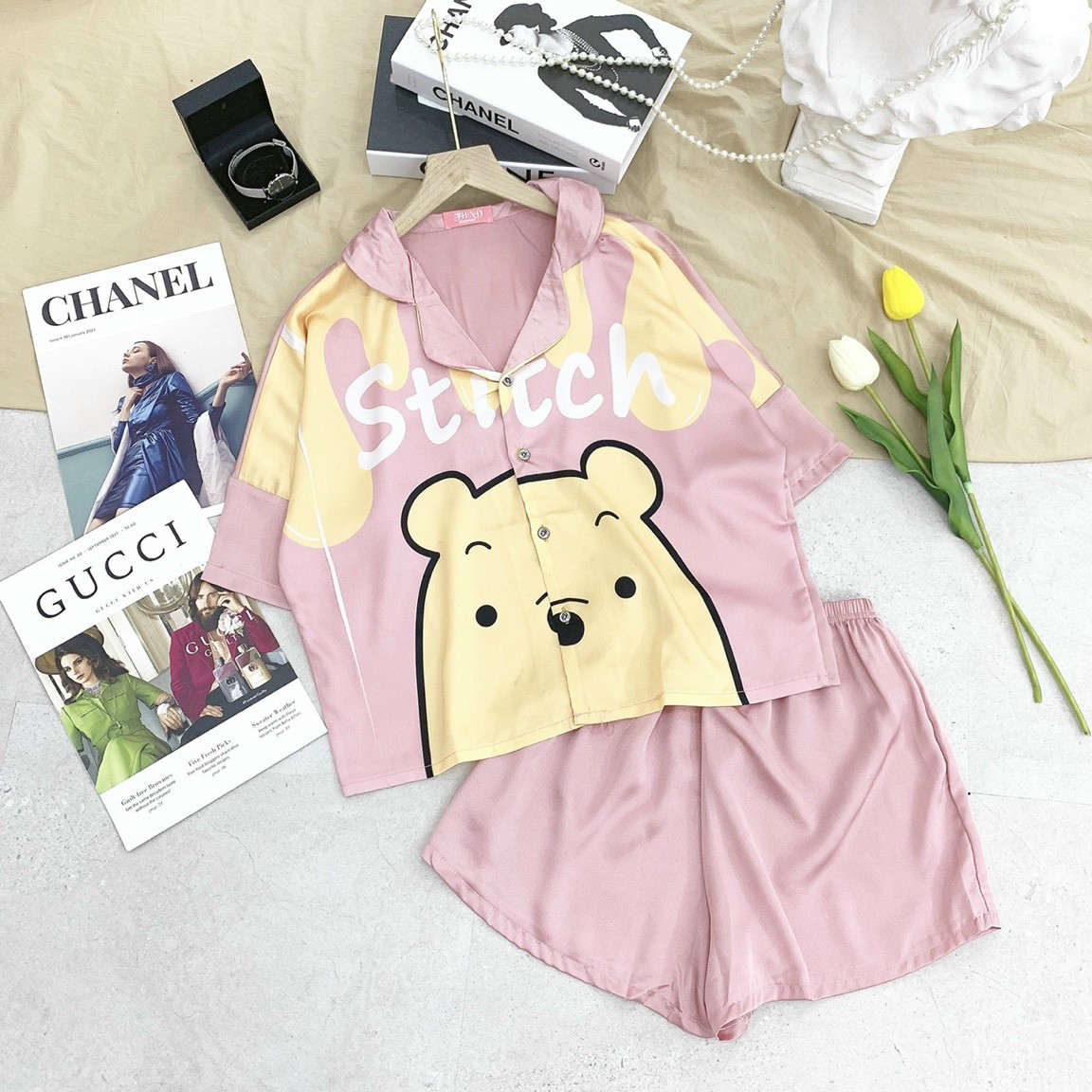 BỘ ĐỒ NGỦ PYJAMA ĐÙI DƠI 3D LỤA SATIN SIÊU HOT (NHIỀU MẪU)