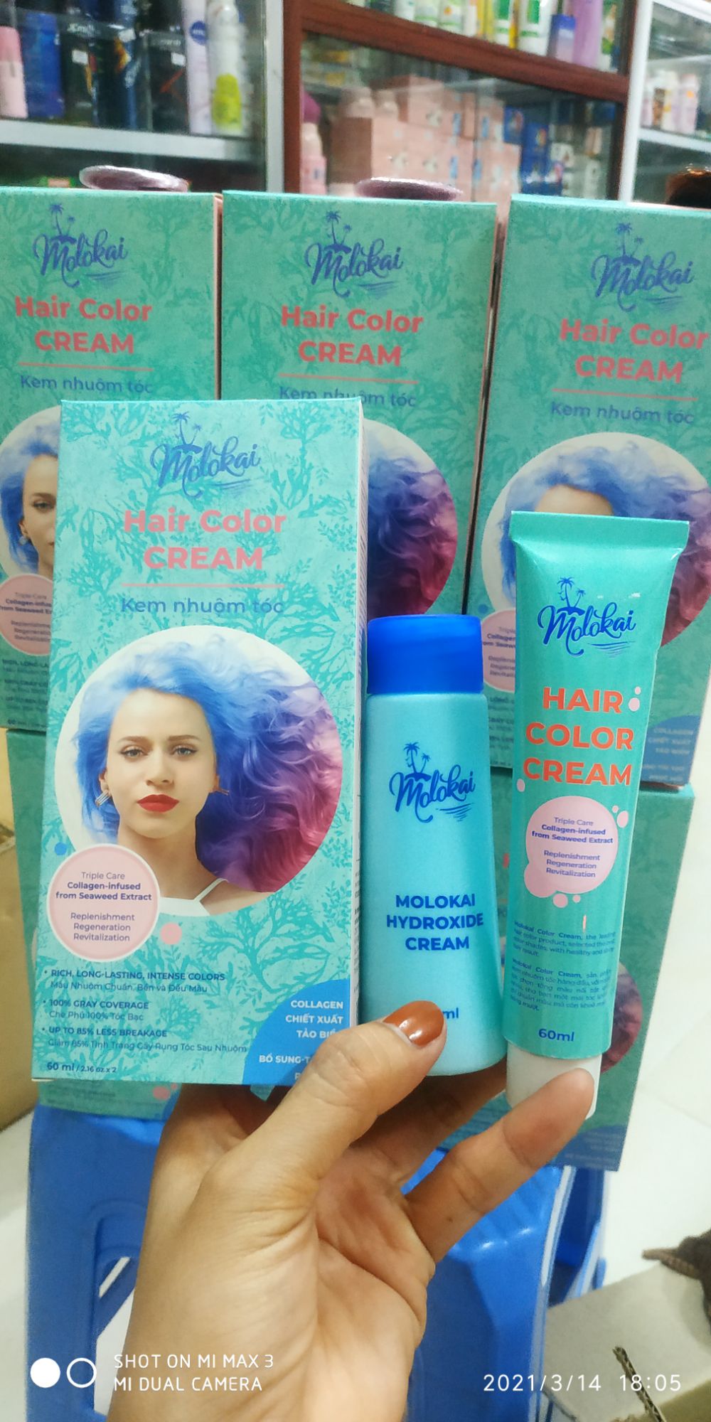 Kem nhuộm tóc phủ bạc collagen molokai 60ml lên màu chuẩn+ko hư tổn!!