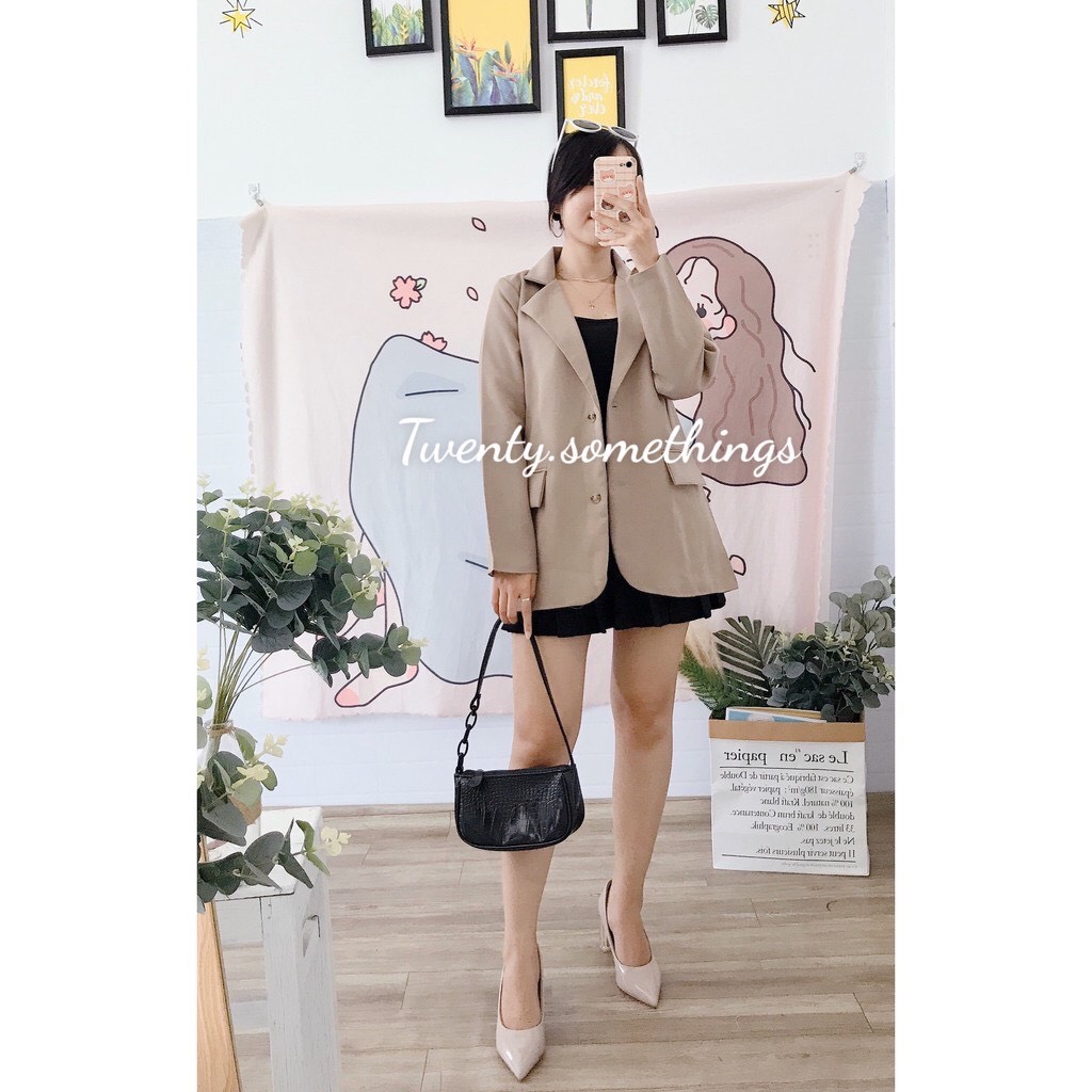 ÁO BLAZER NÂU TÂY HÀN QUỐC 2 LỚP (ảnh thật/sẵn/video)