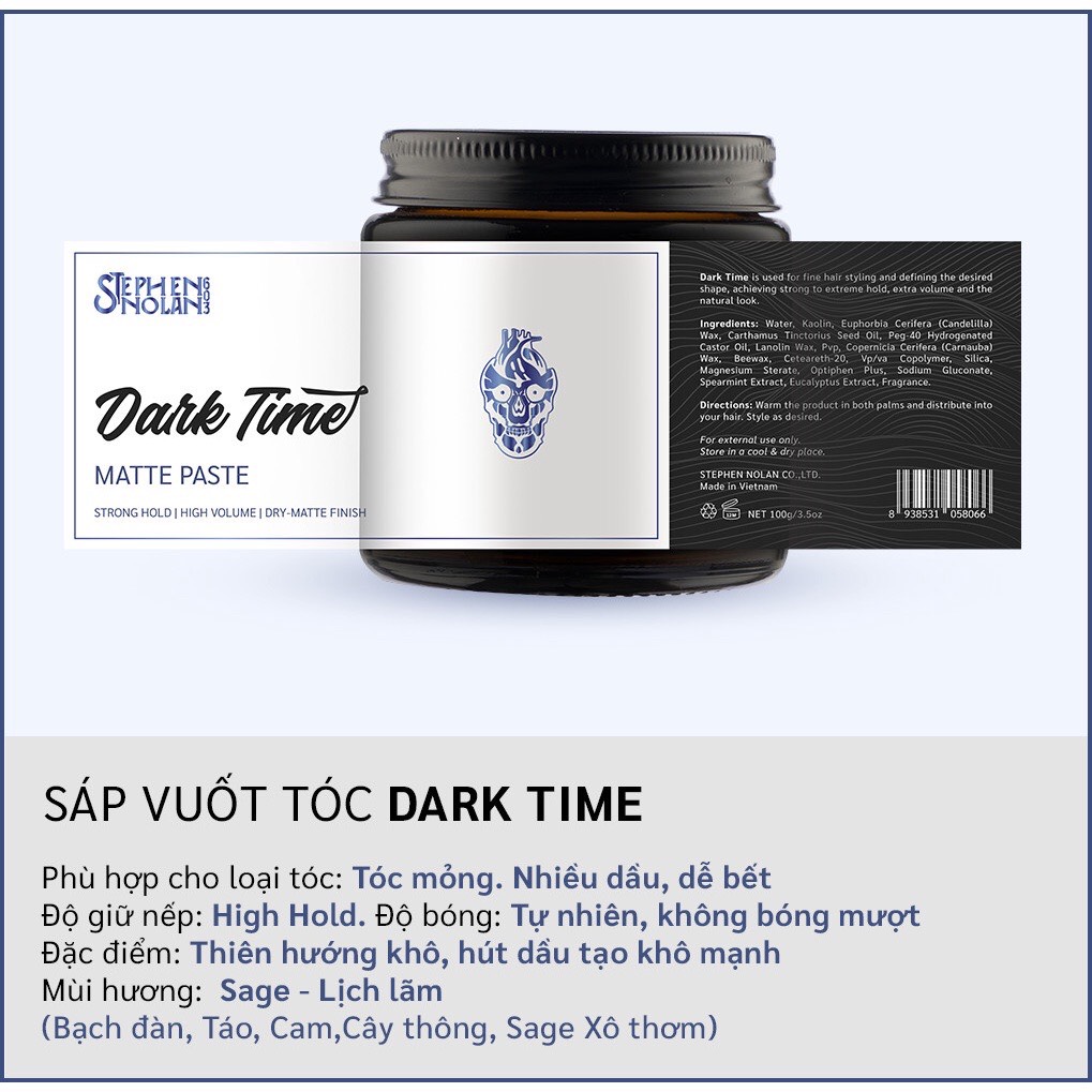 Sáp Vuốt Tóc Stephen Nolan 603 Dark Time / The Second / The Eternal / First Time - Version 2023