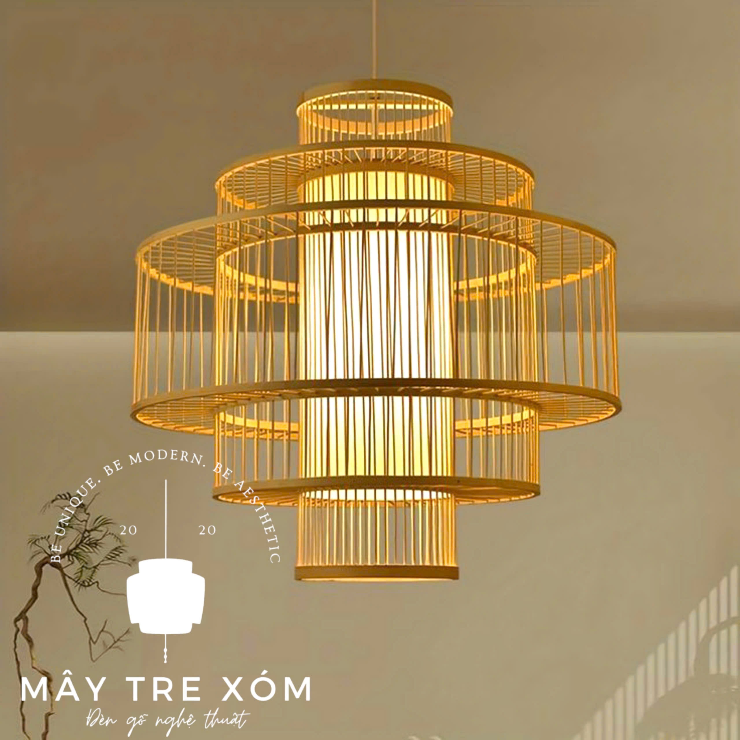 đèn tăm tre | đèn trang trí thả trần 3