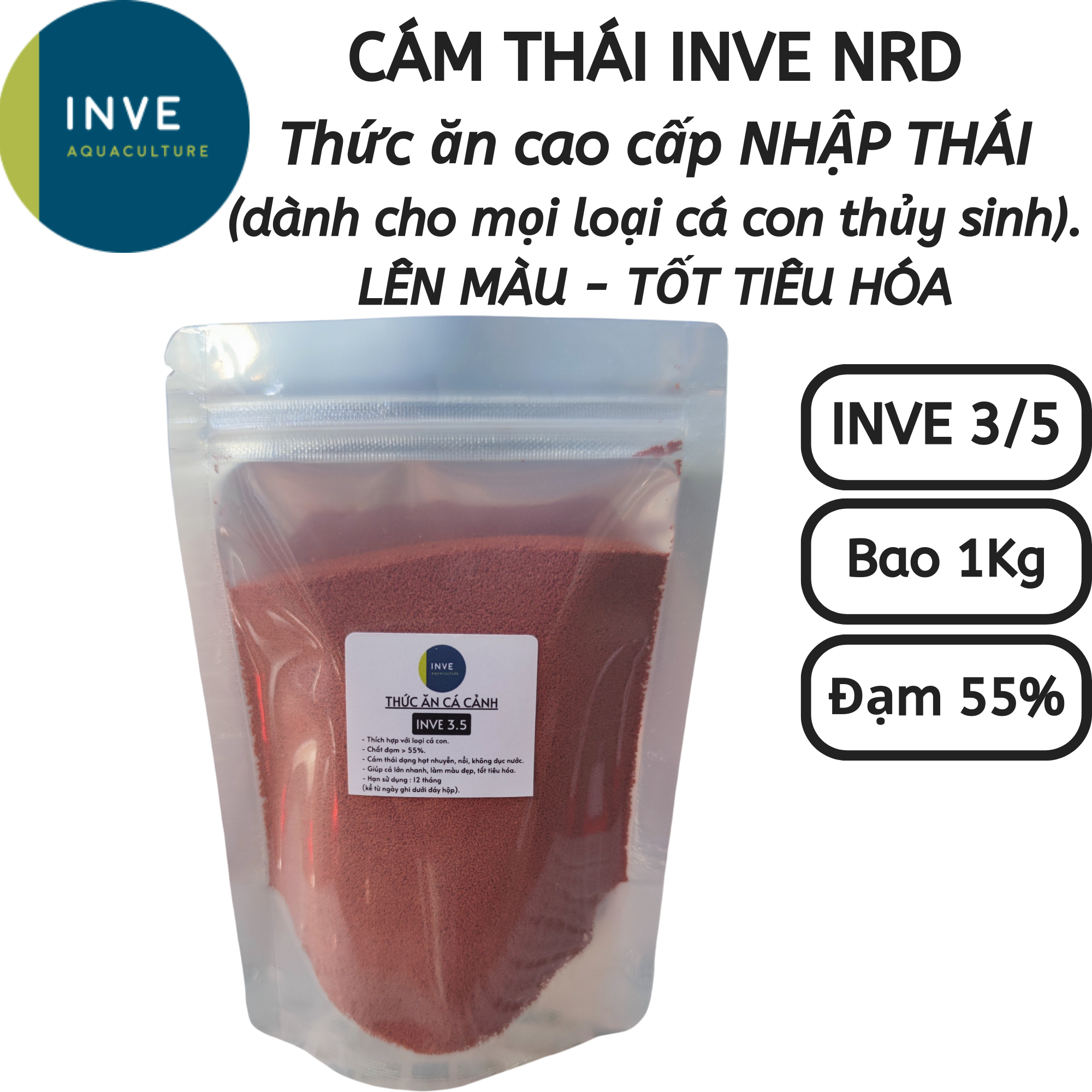 Pack 1kg of Thai Bran 3/5-3.5-feed for big fish, 7-color fish, Betta, aquatic fish | Hingaostore.