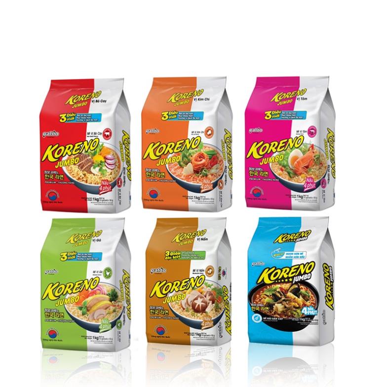 Túi 1Kg mì Koreno Jumbo các vị (10 gói mì 100g)