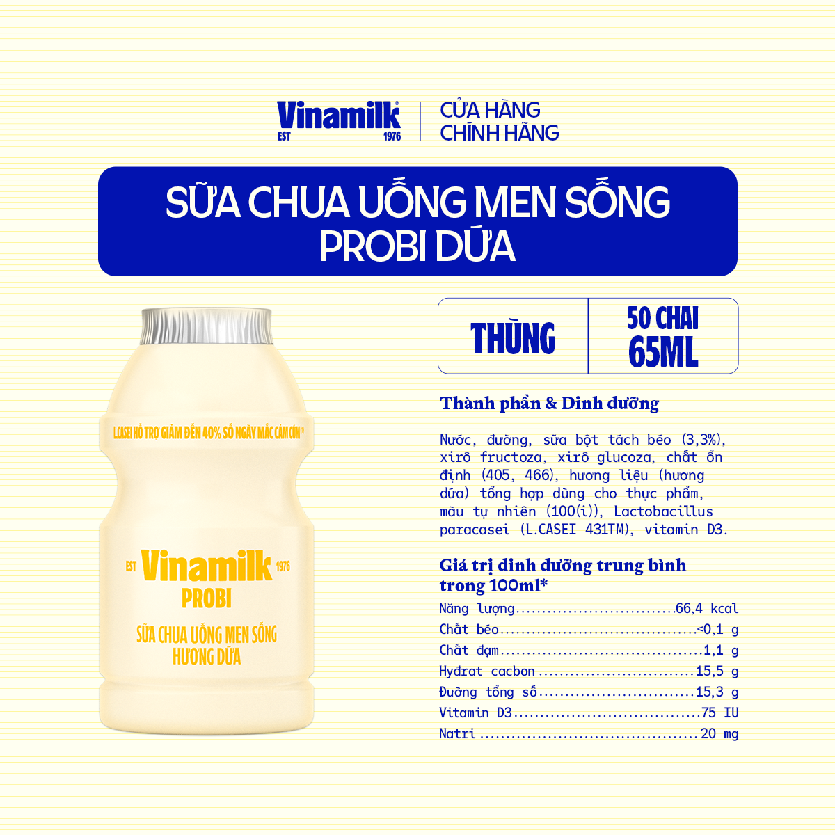 Thùng Sữa chua uống Probi Dứa chai 65ml - 50 chai/Thùng