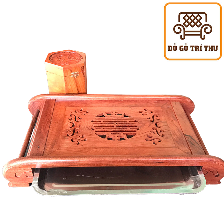 [ Tặng bộ ấm chén Bát Tràng ] Khay trà chân cuốn thư gỗ Hương