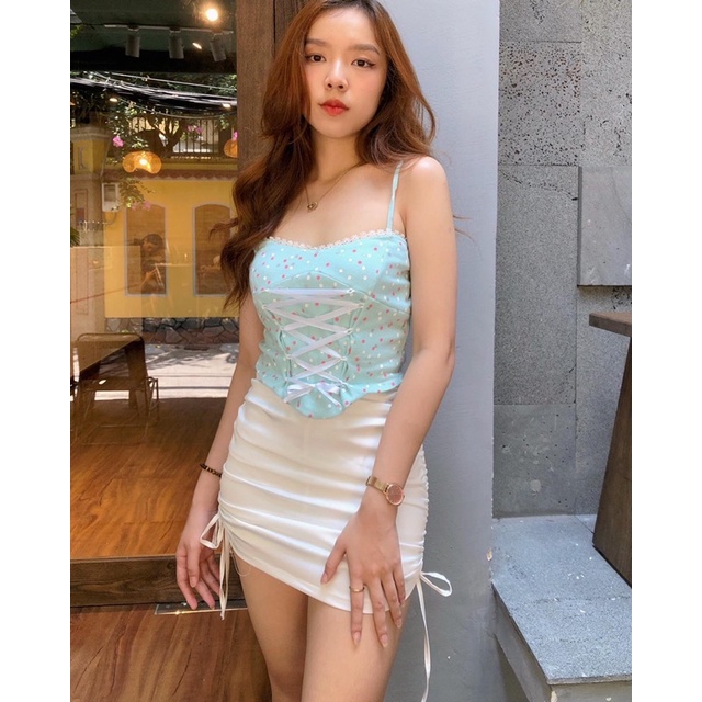 Chân váy lụa ôm dây rút có quần trong [Shi.Lingerie]